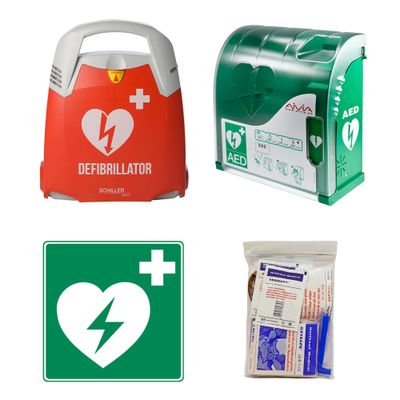 Defibrillator - inkl. Wandkasten, Defi-Safe-Set & Rettungszeichen