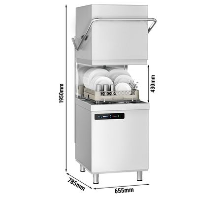 Átadós rendszerű mosogatógép 7,1 kW - vízelvezető szivattyúval - tisztító pumpa (dupla falú) - Vízkőmentesítő