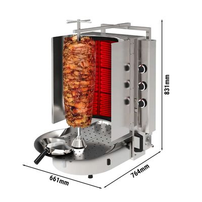 Gyros / kebab grill - 6 arzătoare - cu sticlă Robax - max. 60 kg