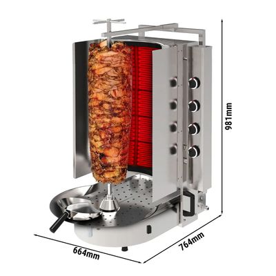 Griglia per gyros/ kebab - 8 bruciatori - con vetro ROBAX® - max. 75 kg