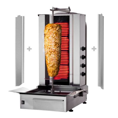 Električni gyros-/doner roštilj - 4 plamenika - Maks. 80 kg - Uklj. 2 krilna vrata