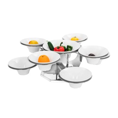 Etagerie/ Buffetständer - rotierend - Edelstahl - inkl. 9 Melaminschalen - rund