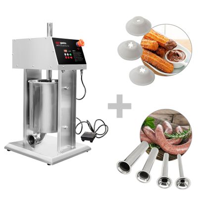Elektrischer Wurstfüller & Churro-Maschine - 10 Liter - 90 Watt - Edelstahl - inkl. 4 Wurstfüller- & 3 Churro-Aufsätze