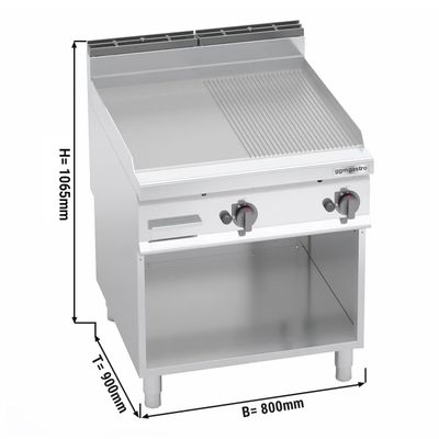 Gas griddle - smooth - grooved (20 kW)