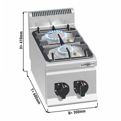 Gas stove with 2 burners (10,5 kW) with pilot flame