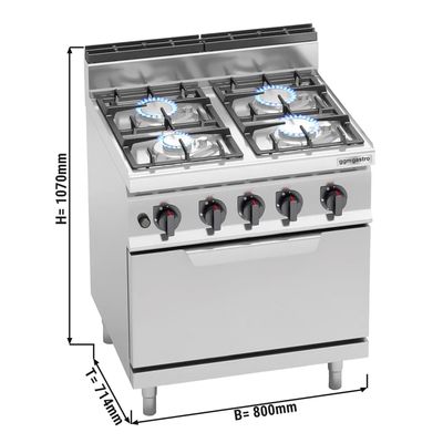 Gas Stove with 4 Burners (21.5 kW) + Gas Oven (7.8 kW)