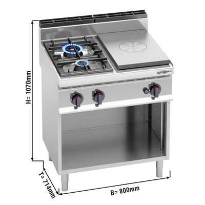 Simmer plate + gas stove with 2 burners (17.5 kW)