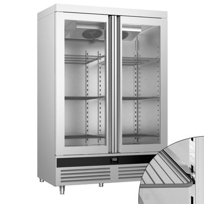 Kühlschrank Edelstahl PREMIUM - GN 2/1 - 1400 Liter - mit 2 Glastüren