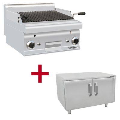 Gas lava stone barbecue (10,6 kW) - Tilting grill - Incl. base with 2 doors	