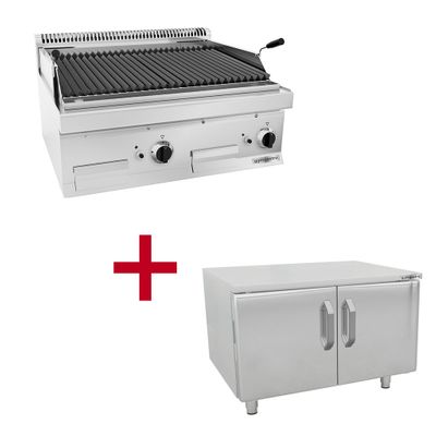 Gas lava stone grill (14 kW) tiltable grill incl. base frame | gas grill | lava rock grill | lava stones | table grill | gastronomy