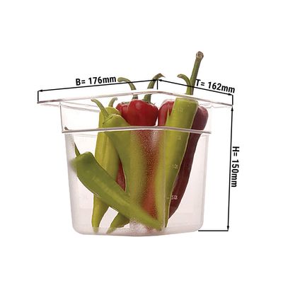 Polycarbonate containers GN 1/6 - clear - height 150mm