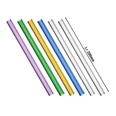 (6 piezas) Pajitas de vidrio de colores surtidos - 20 cm - rectas - incl. Cepillo de limpieza de nailon