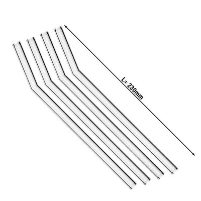 (4 pieces) Glass drinking straws with bend - 230mm - incl. nylon cleaning brush	