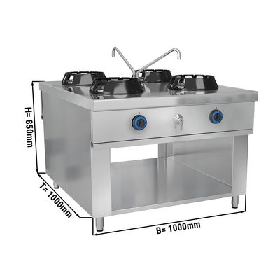 Gas wok cooker - 56 kW - 4 cooking zones - incl. 2 mini water columns