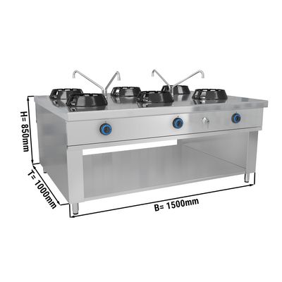 Gas wok fornuis - 84 kW - 6 kookzones - incl. 2 mini waterkolommen