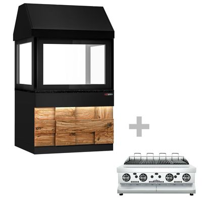 Gasgrill TORONTO - 1100mm - Holzfront - schwarze Granit-Arbeitsplatte - Hitzeschutzglas