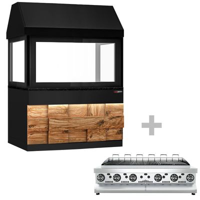 Gasgrill TORONTO - 1500mm - Holzfront - schwarze Granit-Arbeitsplatte - Hitzeschutzglas