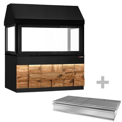 Holzkohlegrill TORONTO - 1900mm - Holzfront - schwarze Granit-Arbeitsplatte - Hitzeschutzglas