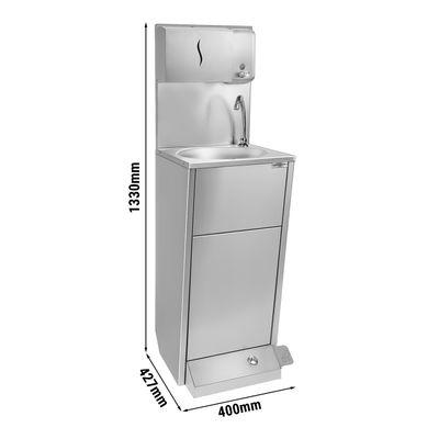 سینک دستشویی - ایستگاه شستشو از جنس استیل- کنترل پایی - همراه جا صابونی و دستمال کاغذی