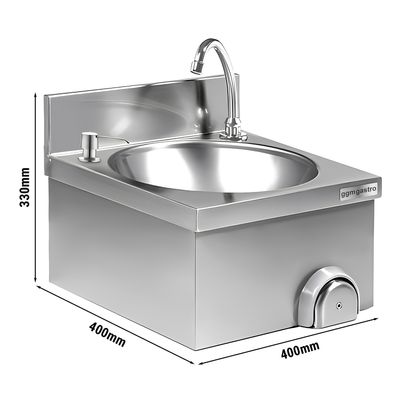 Handwasbak - 400x400mm met mengkraan (koud & warm water aansluiting) & zeepdispenser