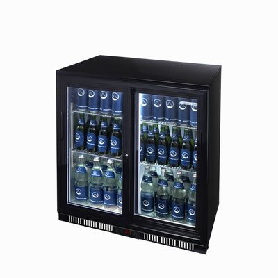 GASTRO-COOL | Barkühlschrank - 900mm - 200 Liter - mit 2 Glasschiebetüren - Schwarz