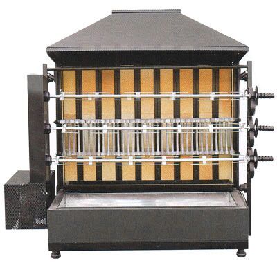 Holzkohle Hähnchengrill - mit 3 Spießen für bis zu 15 Hähnchen