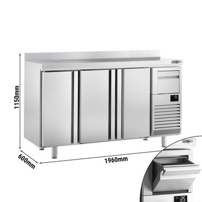 Барний - Холодильний стіл для напоїв  PREMIUM PLUS - 1960x600 мм - з 3 дверима, бортиком та шухлядою для кави