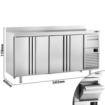 Барный - Холодильный стол для напитков PREMIUM PLUS - 2450x600мм - с 4 Дверями и плинтусом для столешницы -  выдвижн.ящики для остатков кофе