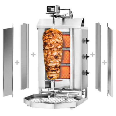 Gas Gyros-/ Dönergrill - 3 Brenner - max. 40 kg - inkl. 2 Schutzbleche & 2 Flügeltüren