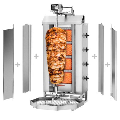 Plinski doner/gyros roštilj - 4 plamenika - Maks. 60 kg - Uklj. 2 zaštitne ploče & 2 krilna vrata 