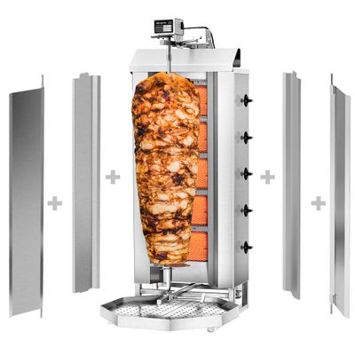 Gas Gyros-/ Dönergrill - 5 Brenner - max. 80 kg - inkl. 2 Schutzbleche & 2 Flügeltüren