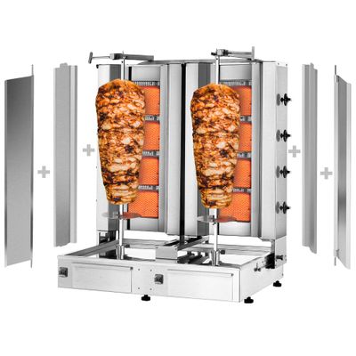 Gas Gyros-/ Dönergrill - 4+4 Brenner - max. 120 kg - inkl. 2 Schutzbleche & 2 Flügeltüren