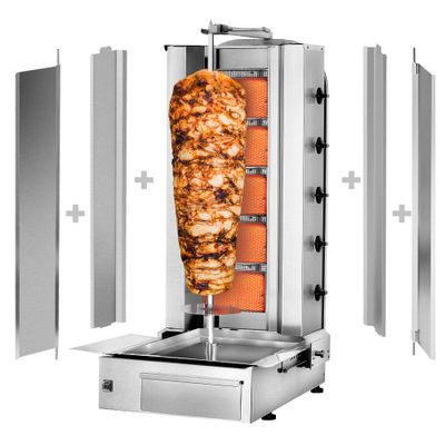 Gas Gyros-/ Dönergrill - 5 Brenner - max. 80 kg - inkl. 2 Schutzbleche & 2 Flügeltüren