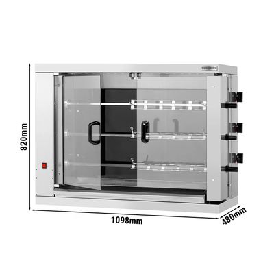Elektro Hähnchengrill - Glaskeramik - 14,4kW - mit 3 Spießen für bis zu 18 Hähnchen