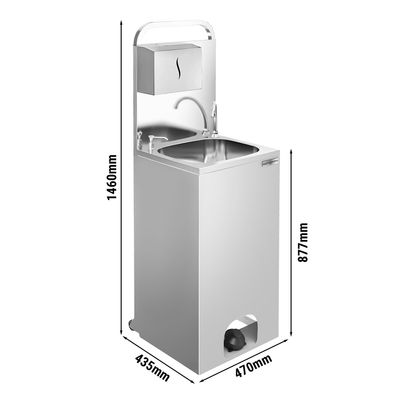 Mobile hand wash basin - basin dimensions: 410 x 350 mm with disinfectant dispenser