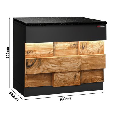 Table de caisse TORONTO - 900mm - Façade bois - Plan de travail en granit noir