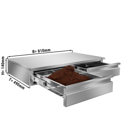 Coffee grounds drawer - Double - 810x490x140mm - with knocker