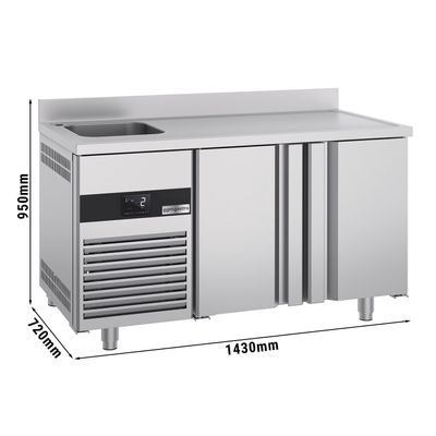 Kühltisch PREMIUM 1430x700mm mit 2 Türen, 1 Becken links
