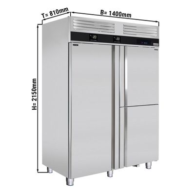 Fridge & freezer combination PREMIUM - with built-in blast chiller - GN 2/1 + GN 1/1 - 1400 litres - 1 door & 2 stainless steel half doors