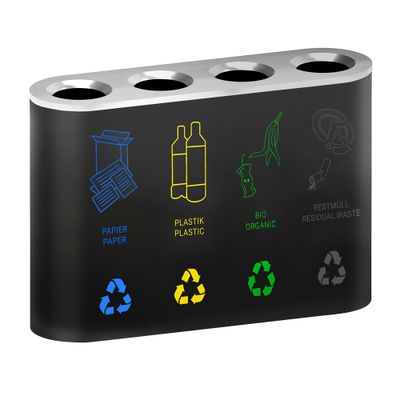 Mülltrennsystem - 4 Fächer je 35 Liter - Schwarz