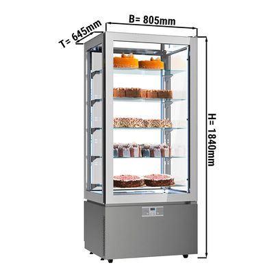 Panoramic display case - 457 litres - 800mm -  5 shelves - Silver