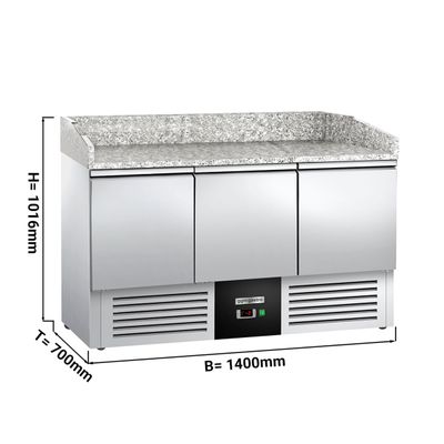 Pizza preparation refrigerator PREMIUM - 1400x700 mm - 3 doors & granitr top