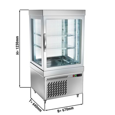 Panoramic display case - 230 litres - 670mm - 2 shelves - Silver