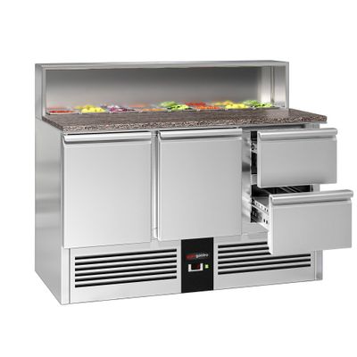 Saladette PREMIUM - 1368mm - 2 Türen & 2 Schubladen - mit Edelstahlaufsatz für 8x GN 1/6