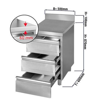 PREMIUM drawer cabinet with 3 drawers & upstand - 500x600mm