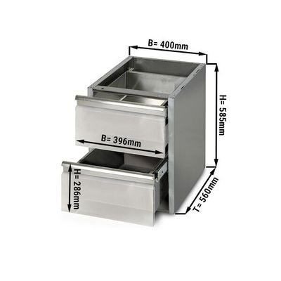 Cajón para mesa de acero Inox. PREMIUM 0,4 m - con 2 cajones - módulo de subestructura para la Acero inoxidable mesa de trabajo 600 de fondo