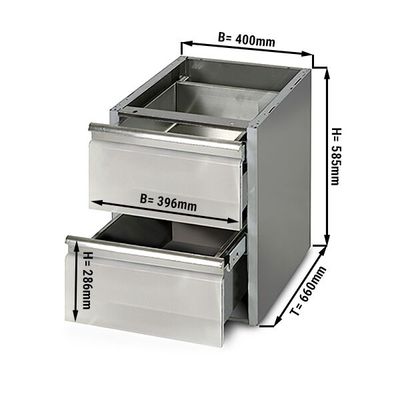 Cajón para mesa de acero Inox. PREMIUM 0,4 m - con 2 cajones - módulo de subestructura para la Acero inoxidable mesa de trabajo 700 de fondo