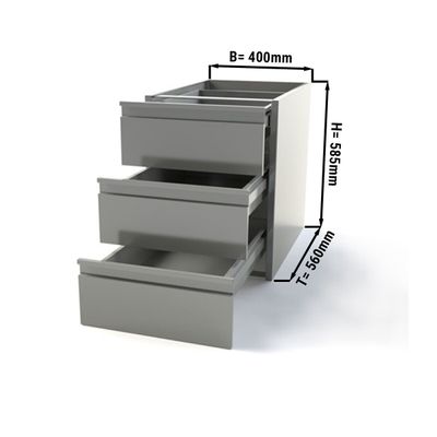 Cajonera para mesa de acero Inox. PREMIUM 0,4 m - con 3 cajones - módulo de subestructura para la Acero inoxidable mesa de trabajo 600 de fondo