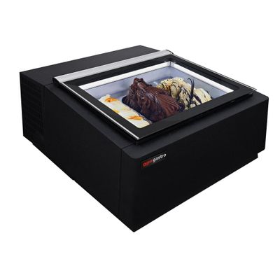 Tisch-Eisvitrine - 670mm - Statisch - für 3x 5 Liter Eisbehälter - Deckelöffnung zur Kundenseite