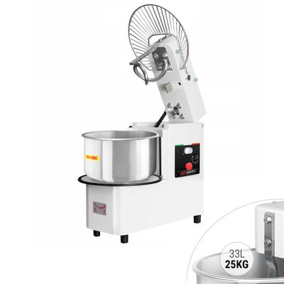 Teigknetmaschine - 33 Liter / 25 kg - 1 Geschwindigkeit - Kessel abnehmbar & Rührwerk aufklappbar - Timerfunktion